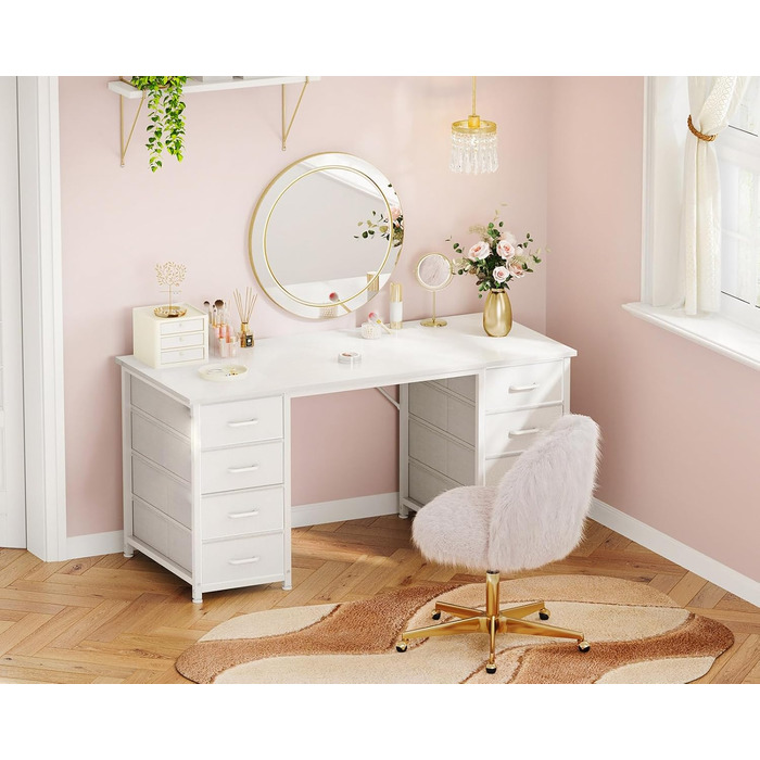 Письмовий стіл Coleshome з 8 тканинними шухлядами, 120x48 см, білий стіл з місцем для зберігання, універсальний комп&39ютерний стіл, офісний стіл, ПК-стіл, офісний стіл для офісу, вітальні, домашнього офісу, 120x48 см, білий