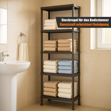 Пластиковий стелаж, шириною 60 см або 74 см, для комори та складського приміщення, кухня, вантажопідйомність 100 кг, 4 полиці, вузька полиця для підвалу чорного кольору (1, 5 полиць), 5 полиць