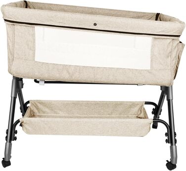 Дитяче ліжечко 3-в-1 приліжкове ліжечко, дитяча колиска та дорожнє ліжечко, 4-рівневе регулювання висоти дитячого ліжечка, що відкидається, дитяче ліжко, колиска для дітей вагою до 25 кг - 104 x 52 x 100-110 см - кремово-білий колір