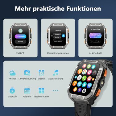 Чоловічий смарт-годинник Blackview з GPS/компасом/Bluetooth дзвінками/світлодіодним підсвічуванням/чатом/перекладачем, спортивний годинник зі 100 спортивними режимами - пульс - сон - кроки - калорії - кілометраж, фітнес-годинник для Android та iOS, GPS - 