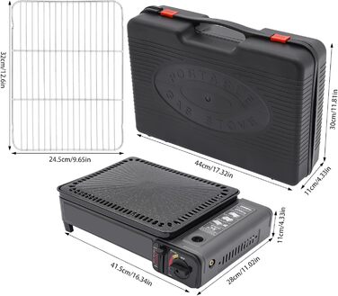 Газовий гриль-плита 2-в-1 для кемпінгу - портативний багатофункціональний гриль потужністю 3 кВт з п&39єзоелектричним запалюванням та запобіжним клапаном, включає комплект грилів алюмінієвий кейс (3,2 кг) для використання на вулиці/кемпінгу/балконі (41,5 