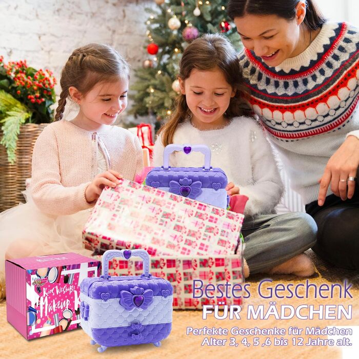 Дитячий набір для макіяжу - Дитячий набір для макіяжу, дитячий футляр для макіяжу для дівчаток, подарунки на Хелловін, Різдво, день народження для дівчаток 4-12 років, фіолетовий Дитячий макіяж для дівчаток, фіолетовий