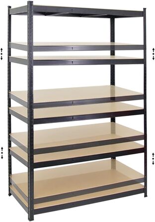 Міцний стелаж Taurus Black 180x120x60 см з вантажопідйомністю 175 кг Стелаж для підвалу, стелаж без болтів, гаражний стелаж, стелаж для зберігання 2-елементний - 180x120x60 см Чорний, 2 шт.