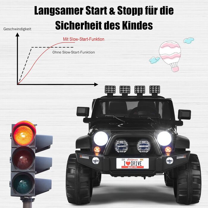 Дитячий електромобіль DREAMADE, 2-місний дитячий електромобіль з пультом дистанційного керування 2,4 ГГц та світлодіодним світлом