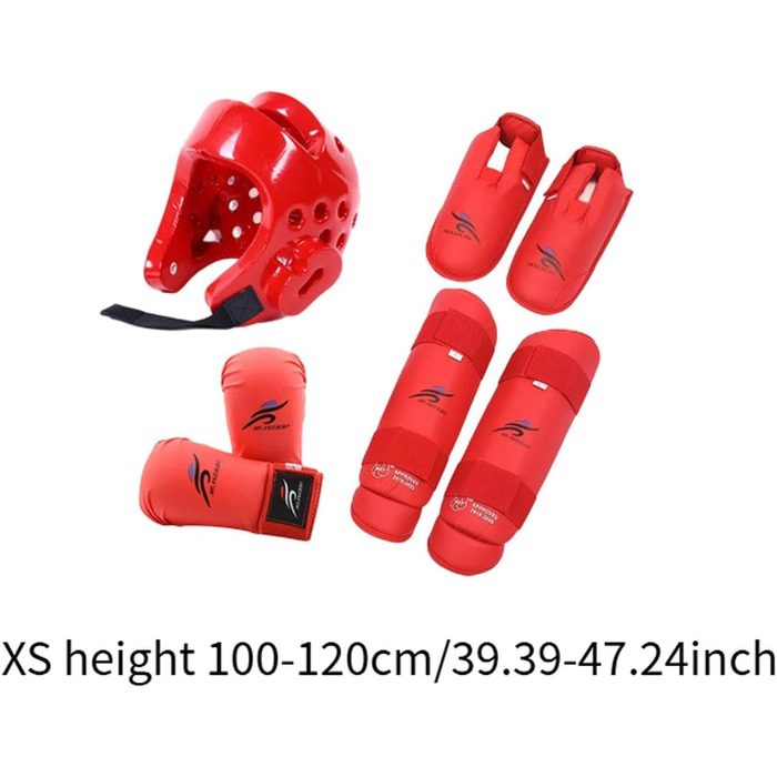 Комплект спорядження для спарингу карате, боксерський головний убір із щитками для гомілок, боксерський головний убір для карате, червоний, XS