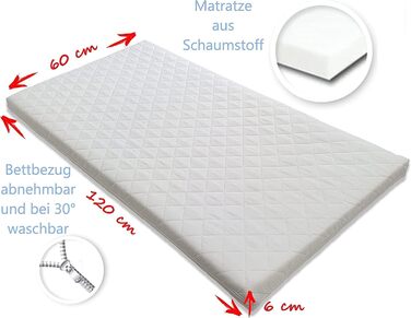 Предметний комплект дитячого ліжечка/ліжечка та постільної білизни Happy Leo, включаючи матрац, регульована висота для новонароджених, немовлят та малюків, виготовлений з масиву дерева, вишитий (Teddy Bear Moon Blue), 13-