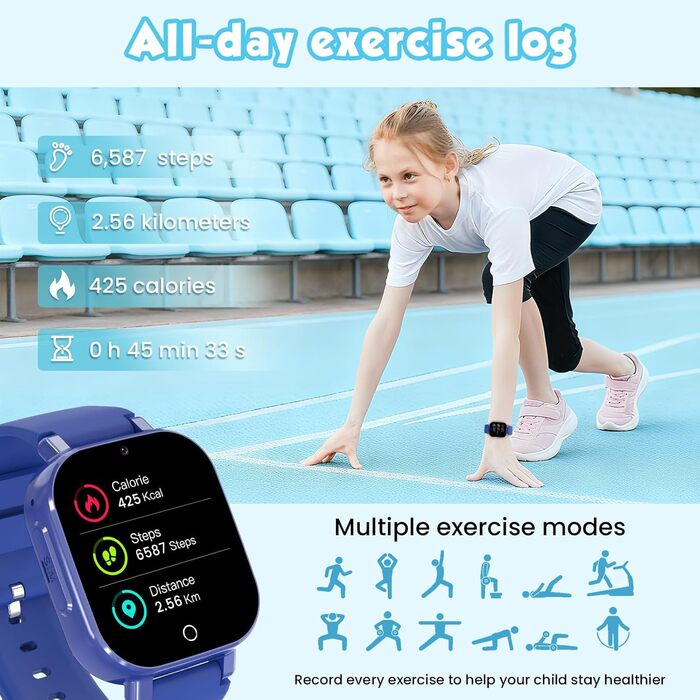 Розумний годинник 4G для дітей з GPS, дитячий годинник з телефоном, відеодзвінками та голосовим чатом, Wi-Fi, SOS, крокомір, будильник, ігри, дитячий подарунковий наручний годинник для дівчаток та хлопчиків віком від 4 років, синій