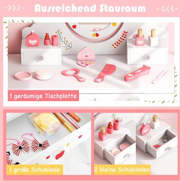 В 1 макіяжний столик зі стільчиком, дитячий макіяжний столик з обертовим та знімним дзеркалом, міцний письмовий стіл з 3 шухлядами