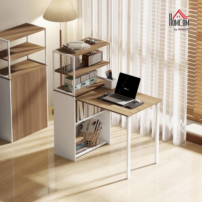 Складаний кухонний стіл з 4 полицями, комп&39ютерний стіл, робочий стіл, стіл для ноутбука, офісна полиця, натуральне дерево, 105 x 60 x 127 см