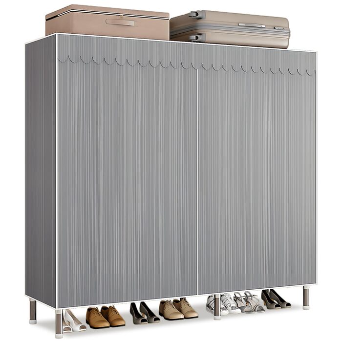 Тканинна шафа, міцна, тканинна розкладна шафа для спальні з рейкою для одягу та полицями, гардеробна шафа з вішалкою для одягу, 126x46x173 см, сіра смужка.