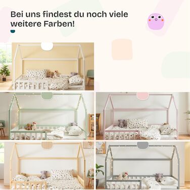 Дитяче ліжко Hesel, домашнє ліжко, біле, 90 x 200 см, із захистом від падіння та рейковою основою, підлогове ліжко Монтессорі, дитяче ліжко, дерев&39яне ліжко