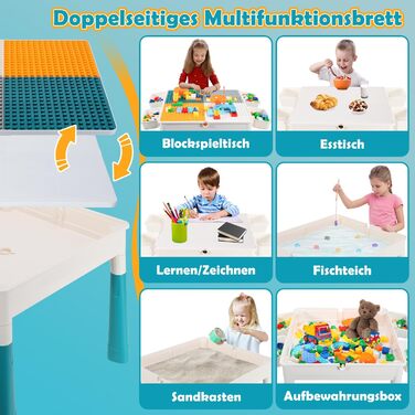 Дитячий стіл з 2 стільцями, ігровий стіл для дітей з 251 будівельним блоком, багатофункціональний ігровий стіл для дітей віком від 2 років з місцем для зберігання, креативний ігровий стіл з будівельних блоків, набір будівельних блоків 5551 см