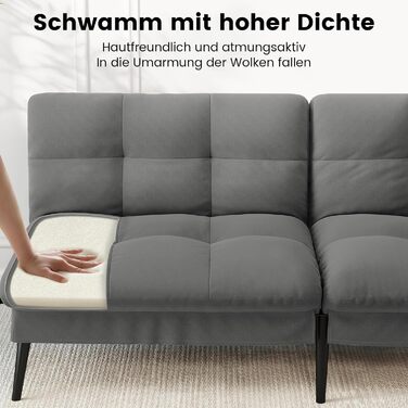 Місний диван-ліжко з функцією сну, чохол, футон, розкладний диван, кушетка-ліжко, кутовий диван, 5 регульованих кутів, ідеально підходить для квартир та віталень, тканина сірого кольору, 3-