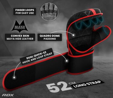 Рукавички RDX MMA для тренувань з греплінгу в бойових мистецтвах, шкіряні рукавички для спарингу Maya Hide Kara, боксерські рукавички для муай-тай, кікбоксингу, фріфайту, рукавички для боксерського мішка (багаторазові), червоні, розмір S/M