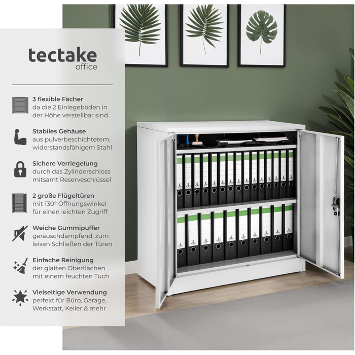 Картотечна шафа, що замикається, металева шафа з циліндричним замком безпеки, офісна шафа, що замикається, багатоцільова сталева шафа, 3 полиці з регульованою висотою, 90 x 40 x 90 см - сірий