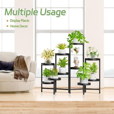 Металева підставка для рослин з 10 ярусами, підставка для квітів, полиця для рослин, стійка для квітів у приміщенні та на вулиці, підставка для рослин у приміщенні, полиця для саду, балкону, вітальні (кругла, чорна) 10 ярусів, чорний