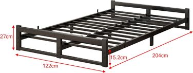 Ліжко 120x200 з рейковою основою, металеве ліжко 120x200 - висота підлоги 16 см, каркас ліжка 120x200, ліжко-платформа з металу, гостьове ліжко, двоспальне ліжко, пружинний блок не потрібен, безшумне, чорний каркас ліжка чорний - низьке ліжко 120 x 200 см