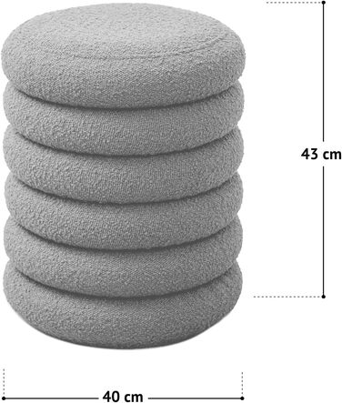 Табурет SVITA Blossom XS з місцем для зберігання, пуф, м&39яке сидіння, пуф для ніг, подушка букле, бежевий, 40Г x 40Ш x 43В см, бежевий/плюшевий