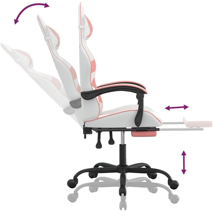 Ігрове крісло з підставкою для ніг, біла та рожева штучна шкіра, офісне крісло, ігрове крісло, ігрове крісло, стілець для столу, обертове крісло
