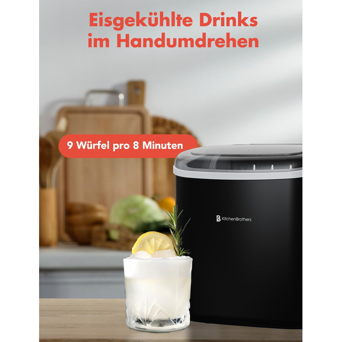 Машина для приготування кубиків льоду KitchenBrothers Small - Машина для подрібненого льоду - Машина для кубиків льоду, Кубик - Льодогенератор - Льодогенератор - Льодогенератор - Виробник кубиків льоду - Чорний