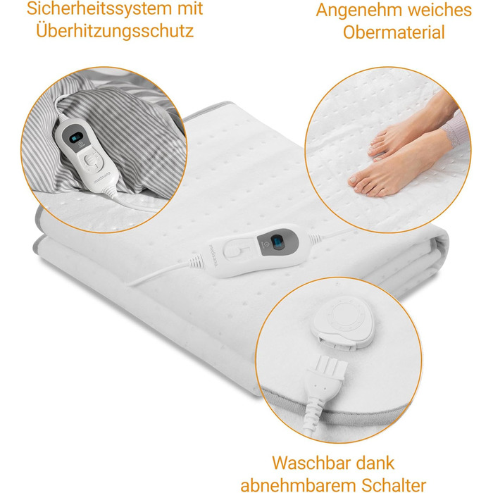 Підогріта ковдра, Електрична підігріта ковдра, 150 x 80 см, Підігріта ковдра з 3 температурними режимами, З системою безпеки, Автоматичне вимкнення, Можна прати при 30C, 666