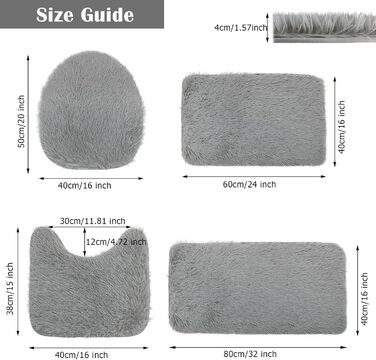 Комплект килимків для ванної, 4 предмети, килимок для ванної, що прається, нековзний килимок для ванної, килимок для туалету, м&39який, абсорбуючі килимки для ванної та туалету, килимок для душу, світло-сірий, 4 шт. и в упаковці