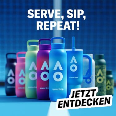 Пляшка для води waterdrop Australian Open 2026 600 мл - Термопляшка з нержавіючої сталі, герметична, зберігає холод 24 години та гарячу 6 годин - Ідеально підходить для спорту, подорожей, офісу, фітнесу, дому, без BPA 0,6 л - Темно-синій градієнт