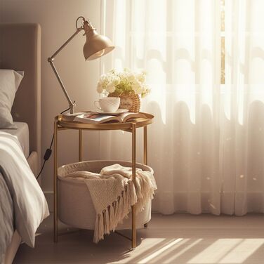 Круглий приставний столик danpinera, золотий приставний столик із місцем для зберігання, маленький столик для ліжка, круглий металевий маленький столик для вітальні, спальні, дитячої кімнати, золотий з тканинним кошиком для зберігання