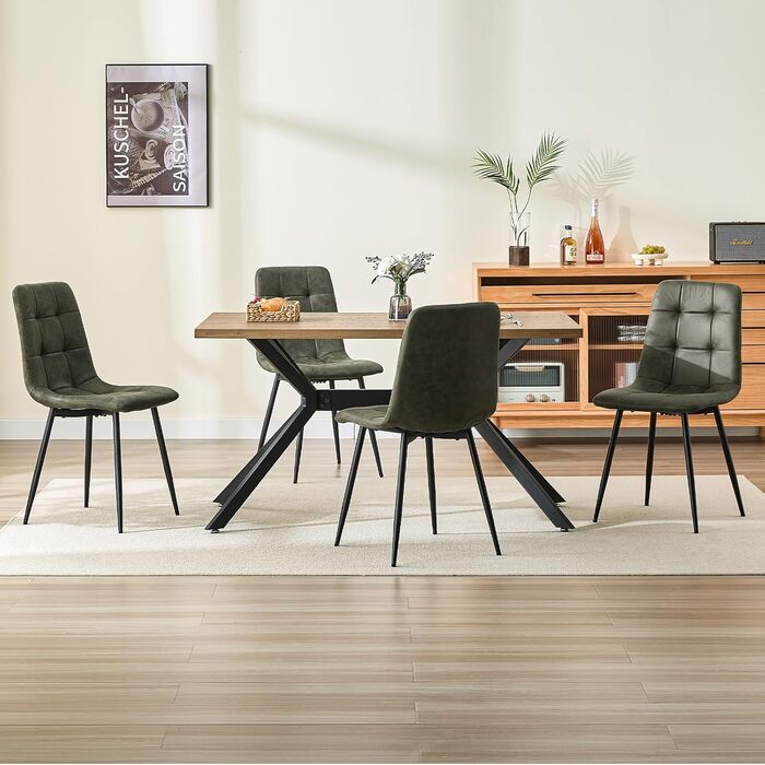 Обідні стільці, комплект з 4 шт. , кухонні стільці з металевою основою, для їдальні, вітальні, кухні, спальні та зони прийому гостей - Green 4 Green