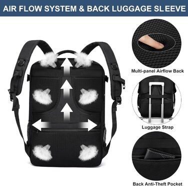 Рюкзак для ручної поклажі 55x40x20 см, місткість 44 л, великий дорожній рюкзак, ручна поклажа 55x40x20 см, дорожня сумка 55x40x20 см, рюкзак для 18-дюймового ноутбука, чорний, Lufthansa 55x40x20 см - 44 л