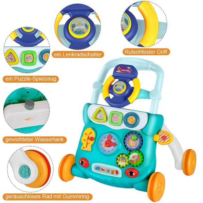 Ходунки для дітей Homewell Baby Walkers, допоміжні засоби для ходьби зі світлом, музикою та дошкою для активності, розвиваючі ходунки із захистом від перекидання, для дітей 624 місяців (зелені)