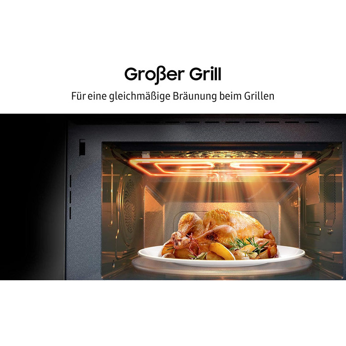 Комбінована мікрохвильова піч Samsung MC32J7055CT/EG з грилем і гарячим повітрям, 900 Вт, 32 л місця для приготування їжі (дуже велике), ширина 52,3 см, тонке смаження, програма дріжджового тіста/йогурту, срібло 32 л мікрохвильова піч/гриль/гаряче повітря