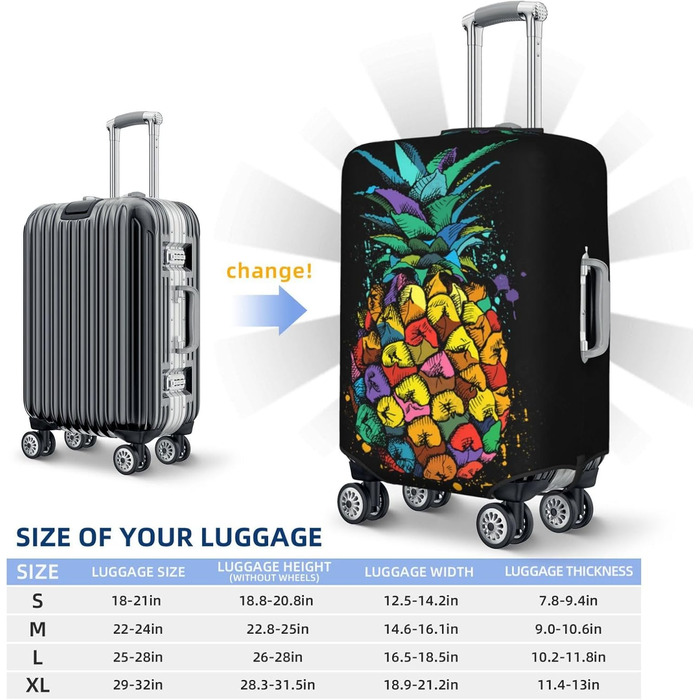 Чохол для валізи Яскравий ананас, міцний захист для багажу, підходить для валіз розміром 45.7-81.3 см, розмір XL, чорний, екстра-великий