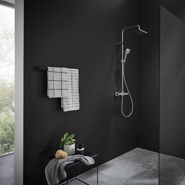 Душова система hansgrohe Vernis Shape з термостатом, економною лійкою (EcoSmart) 230 x 170 мм, ручною лійкою, шлангом та штангою, хром, 26097000