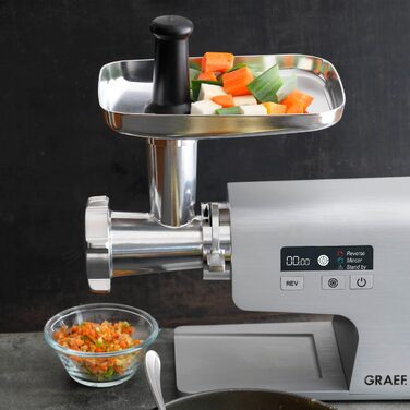 М'ясорубка GRAEF Multiwolf FW500 металевий корпус, захист від перевантаження, цифровий дисплей, 2500 Вт, срібляста