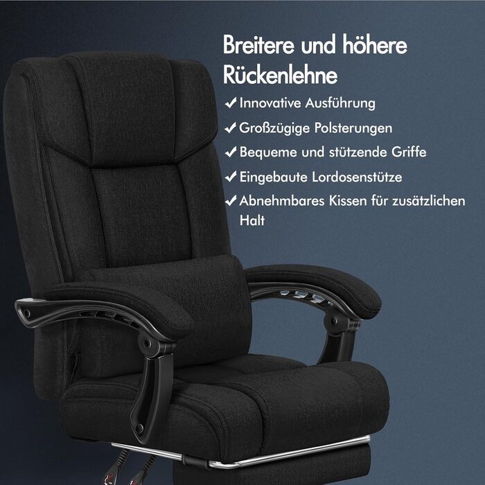 Ергономічне офісне крісло ALFORDSON серії Black Linen BOSS з кутом нахилу 150°