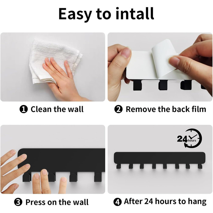 Дошка для ключів pickpiff з 8 гачками, органайзер для ключів настінний чорний, тримач для ключів для декору настінних гачків, трим