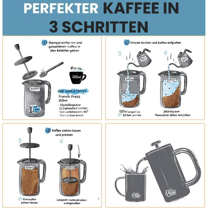 Подарунковий набір кави One World Френч-прес і кухоль з нержавіючої сталі на відкритому повітрі (нержавіюча сталь)