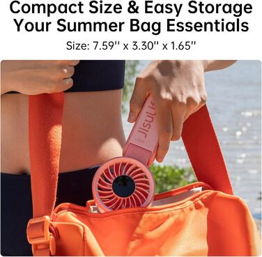 Потужний портативний вентилятор зі світлодіодним дисплеєм, максимум 19,5 годин, 5000 мАг, ручний/настільний/нашийний вентилятор 3-В-1, міні-вентилятор для подорожей (рожевий), 7, 2024