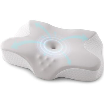 Подушка для шиї, подушка для голови, подушка для підтримки шиї, ортопедична подушка, ергономічна подушка для голови, подушка для сну на боці, подушка з піни з ефектом пам&39яті, подушка-метелик, 60 x 40 x 9/13 см, сірий