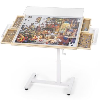 Стіл-пазл на 1500 елементів, стіл-пазл з 6 шухлядами та однією основою, дошка-пазл з регулюванням висоти та 4-рівневим регулюванням нахилу, стіл-пазл з кришкою та 4 колесами, 89 x 68 см