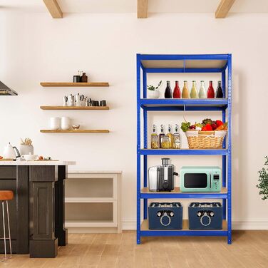 Міцний стелаж Ribelli, 180 x 90 x 60 см (В x Ш x Г), вантажопідйомність до 875 кг, 5 регульованих полиць, підвальний стелаж, стелаж для зберігання, стелаж без ригелів, металевий стелаж, синій