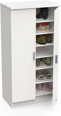 Багатофункціональна шафа з двома дверима та шістьма полицями, біла, розміри 55 x 108 x 36 см