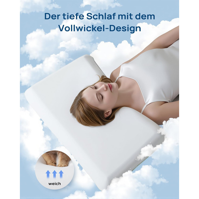 М&39яка охолоджувальна подушка, подушка з піни з ефектом пам&39яті 40x60, охолоджувальна подушка для сну, ортопедична подушка від болю в шиї, ергономічна подушка для підтримки шиї, подушка проти хропіння для тих, хто спить на боці, 40 x 60 см, білий-м&39я