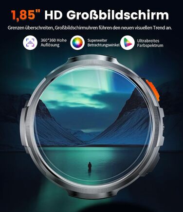 Розумний годинник DREMAC для чоловіків - 1,85-дюймовий HD-дисплей з великим екраном/батарея 730 мАг, чоловічий спортивний годинник з ліхтариком/120 спортивних режимів, водонепроникний фітнес-годинник IP68 з цілодобовим відстеженням серцевого ритму, моніто