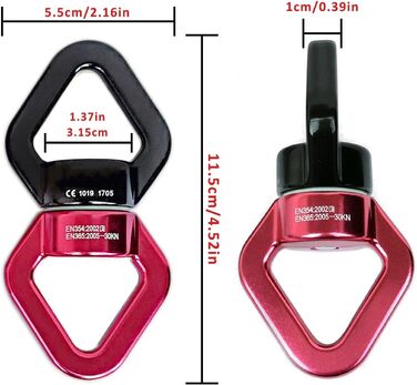 Поворотний з&39єднувач 30 кН, JIAMEIYI Обертовий пристрій Безпека на відкритому повітрі та в приміщенні Алюмінієвий сплав 360 Ротатор Гойдалка Спіннер Канат Поворотний ротор для скелелазіння Чорно-червоний