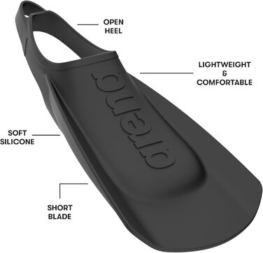 Ласти для плавання Arena для дорослих, унісекс, зручні, легкі, для чоловіків та жінок, силіконові, коротке лезо, відкрита п&39ята, розміри 7,5-9, чорні