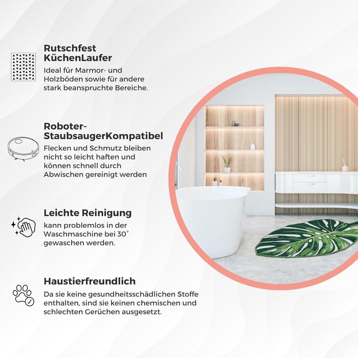 Килимок для ванної кімнати зеленого кольору з візерунком монстера комплект із 2 предметів, нековзний килимок для ванної, що миється, підходить для робота-пилососа, зелений килимок для ванної, килимок для ванної (з відворотом, 60 x 100 см - 50 x 60 см) зел