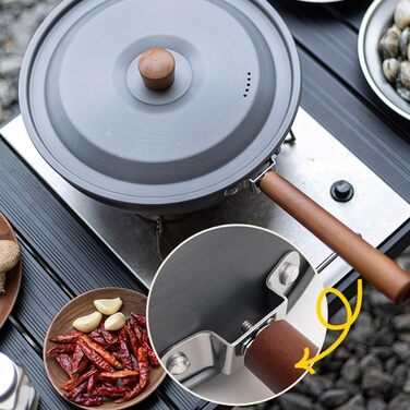 Портативні горщики для пікніка для кемпінгу, сковорода з алюмінієвого сплаву для зовнішнього використання, дерев&39яна ручка, посуд для вок, легка антипригарна сковорода, портативні, знімні горщики з довгою ручкою