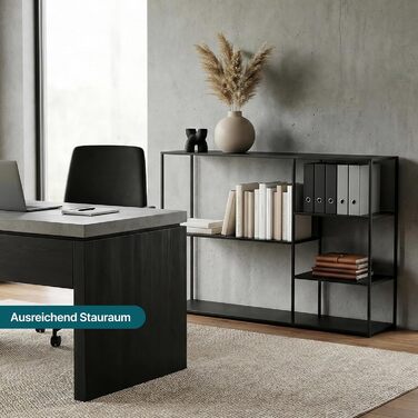 Окремостояча полиця Isojoki, металева книжкова шафа, полиця для вітальні, чорна, 120 x 35 x 88 см, чорний, матовий